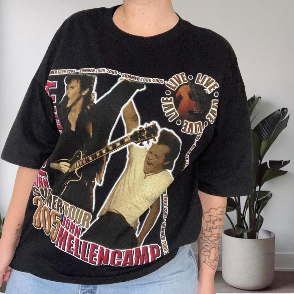 Retro 2005 John Melloncamp Forgery Tour Y2K Graphic Tee Unisex Black XL